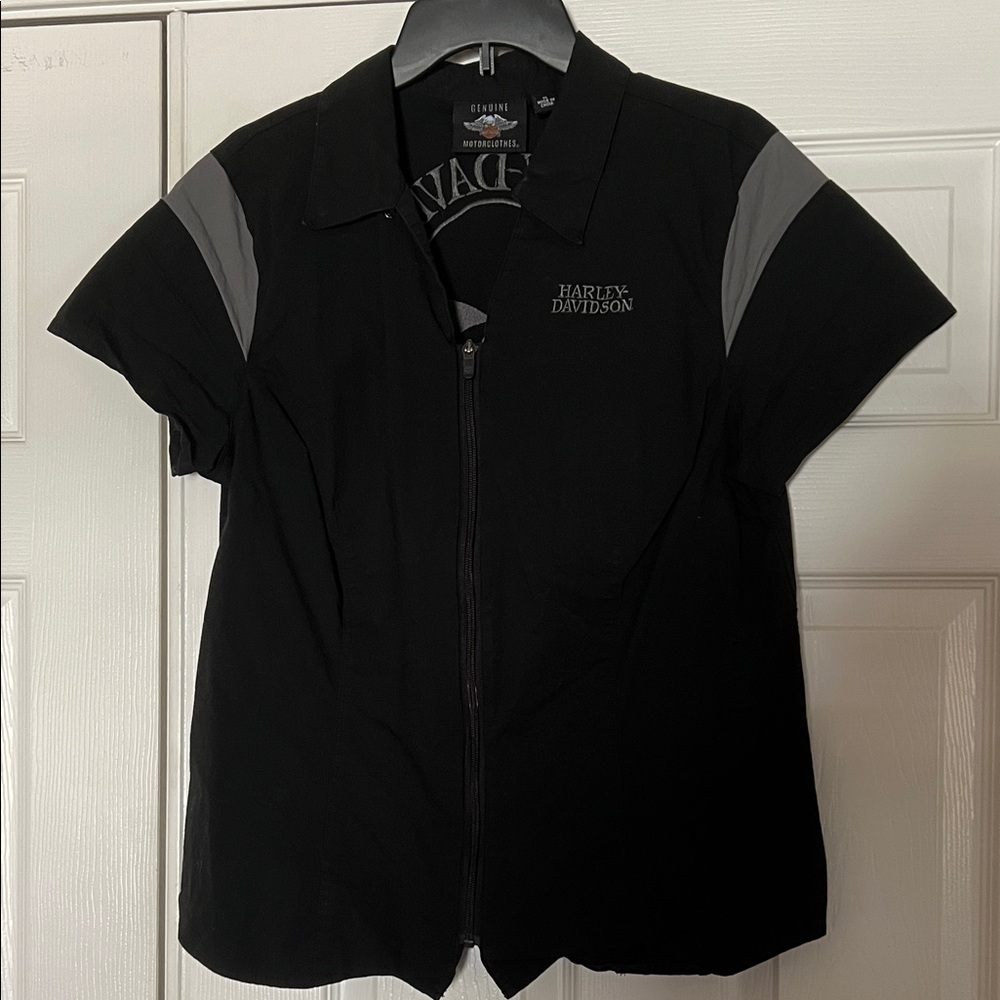 Harley-Davidson Black and Gray Zippered Shirt